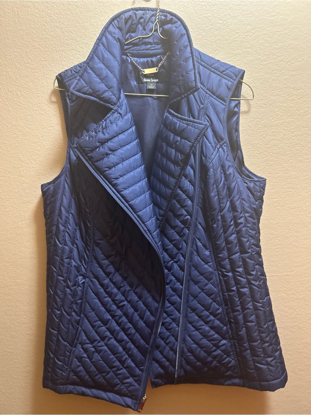 dennis basso Blue Quilted Asymmetrical Vest Size Medium